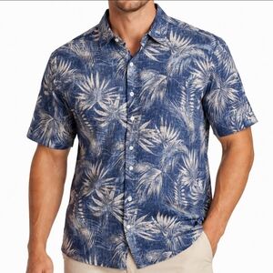 RedHead Men’s XL Hawaiian Aloha Shirt Blue Palm Print Short Sleeve Button Up